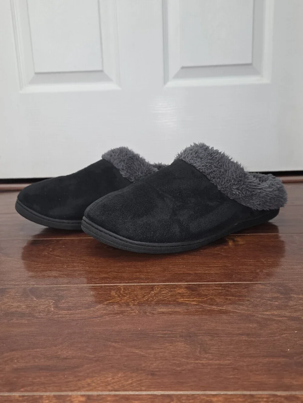 Men's Rolled Faux Fur Collar Memory Foam Black Slip-On Slippers Size 11 Casual